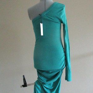 One Shoulder Emerald Midi Dress